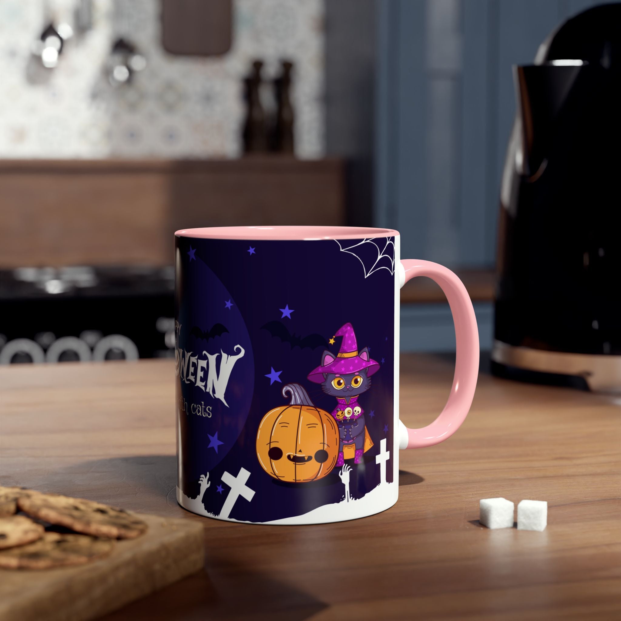 Happy Halloween with Witch's Cats | Two-Tone Coffee Mugs